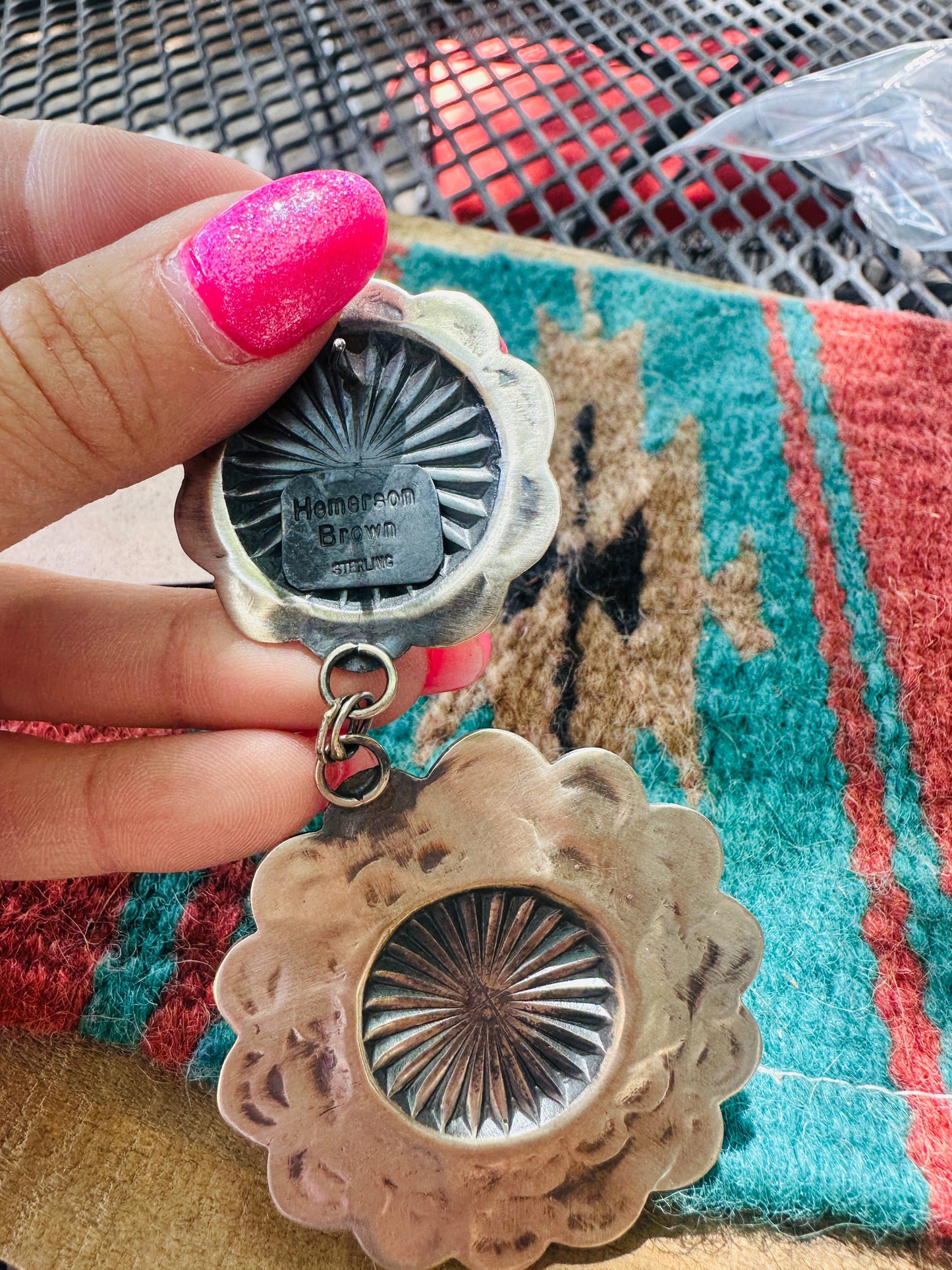 Navajo Sterling Silver Concho Dangle Earrings by Hemerson Brown