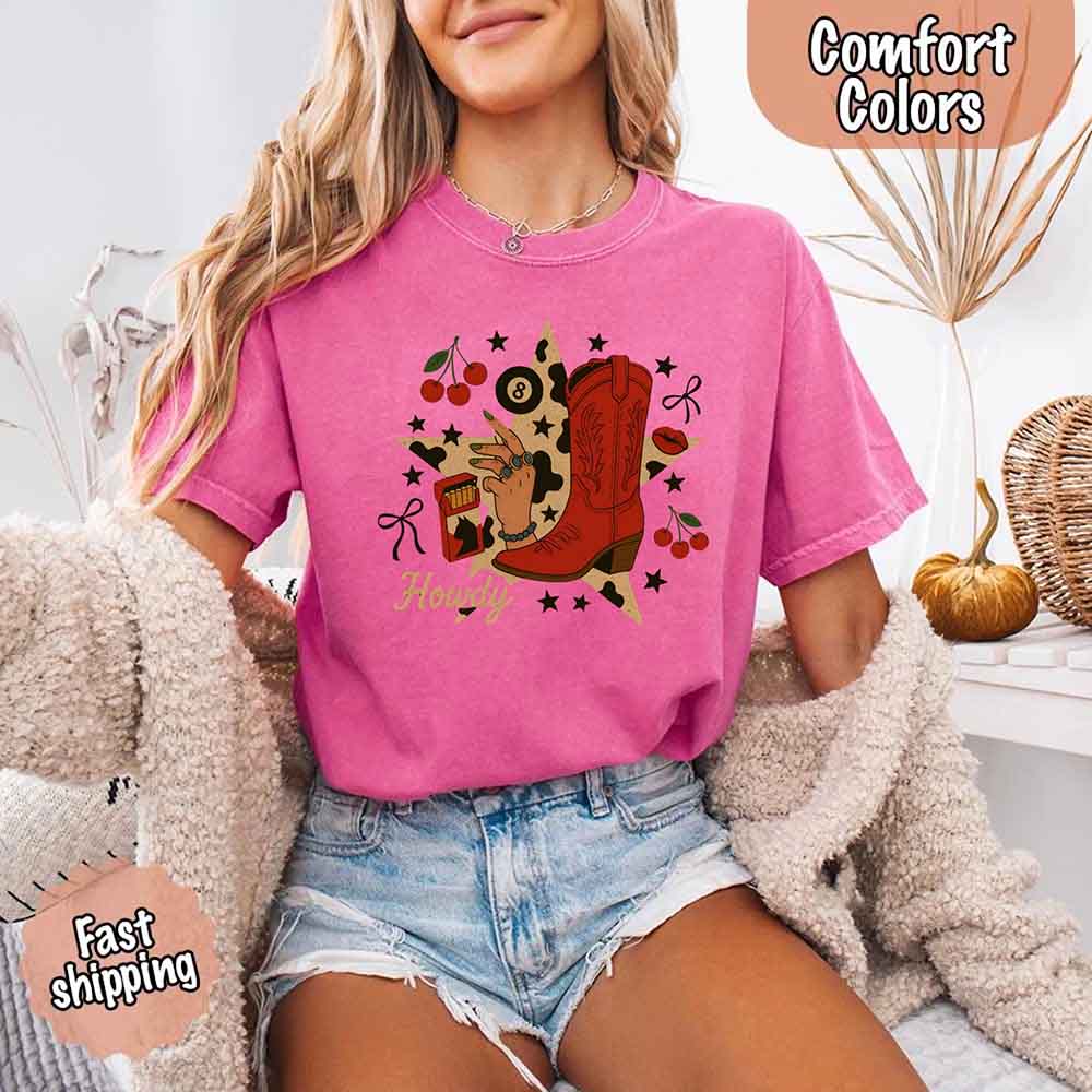 Howdy Cowgirl Star Collage Color Comfort Shirt