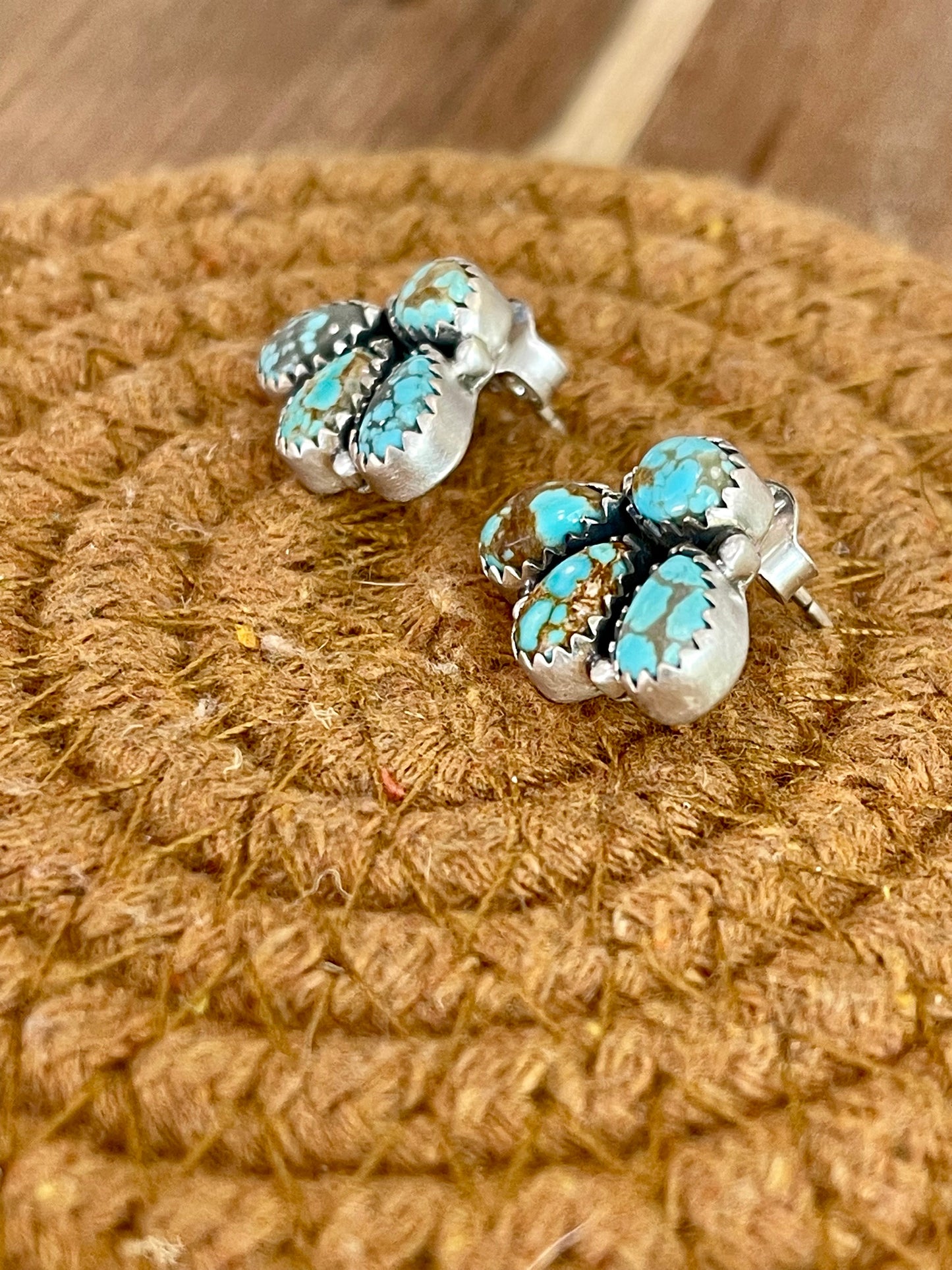 Handcrafted Sterling Silver & Number 8 Turquoise “Mini Backroads” Stud Earrings