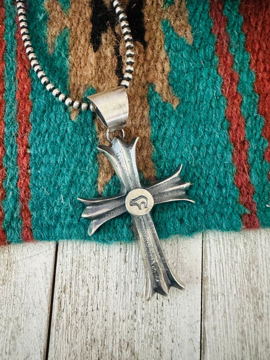 Navajo Sterling Silver Bear Cross Pendant by Chimney Butte