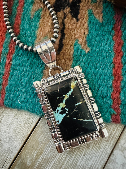 Navajo Blackjack Turquoise & Sterling Silver Pendant