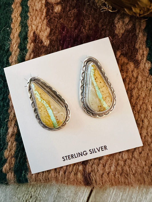 Navajo Sterling Silver & Ribbon Turquoise Post Earrings
