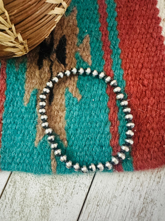 Handcrafted Sterling Silver 5mm 7.5”Pearl Beaded Stretch Bracelet