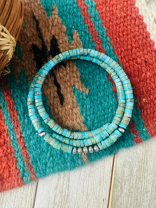 Handcrafted Turquoise & Sterling Silver Beaded Wrap Choker Necklace