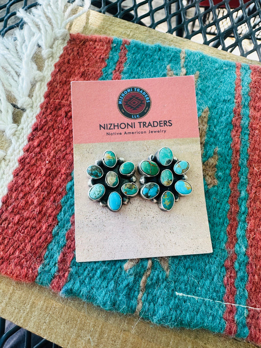 Navajo Sterling Silver & Turquoise Cluster Post Earrings