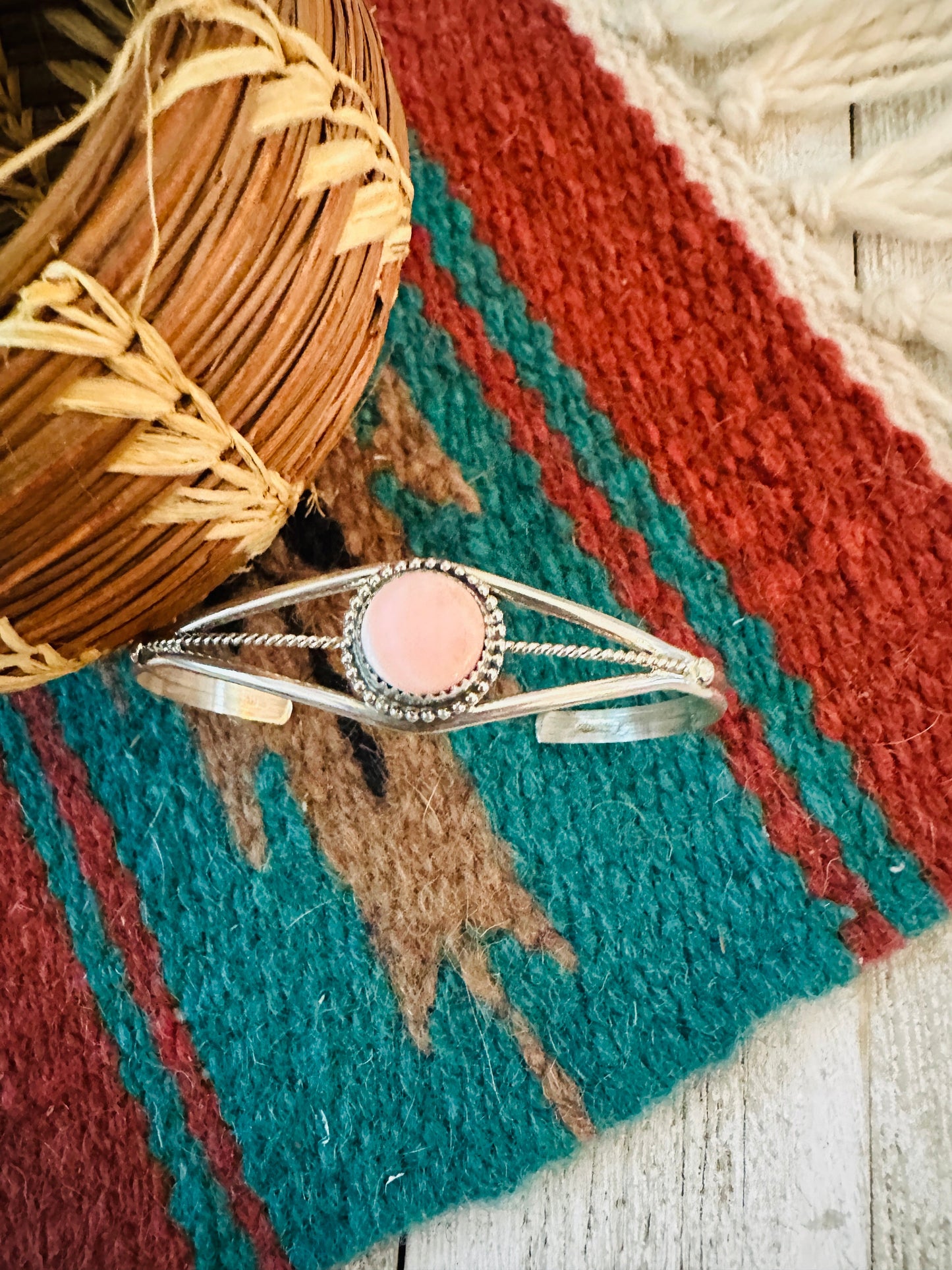 Navajo Sterling Silver & Queen Pink Conch Cuff Bracelet