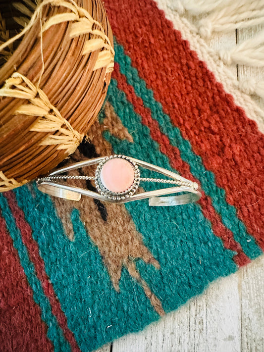 Navajo Sterling Silver & Queen Pink Conch Cuff Bracelet