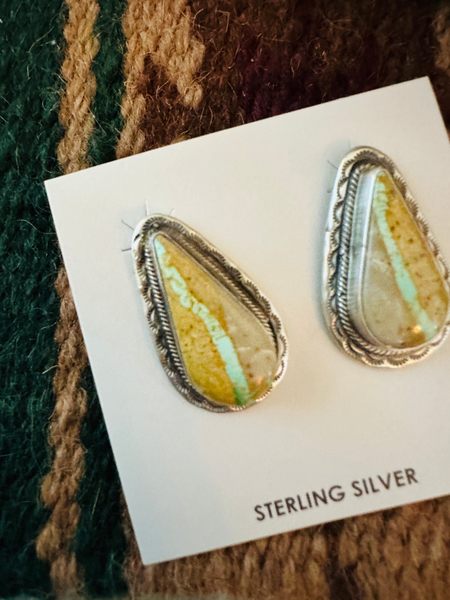 Navajo Sterling Silver & Ribbon Turquoise Post Earrings