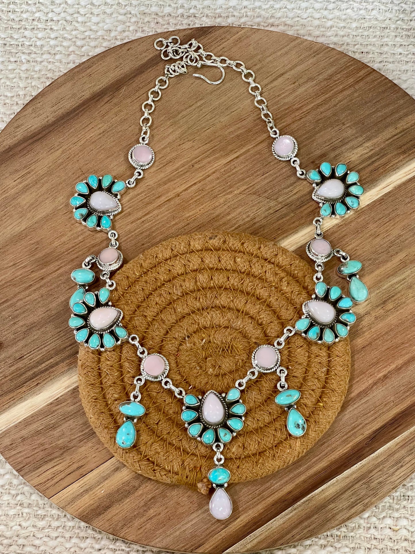 Handcrafted Sterling Silver, Turquoise & Pink Conch Necklace