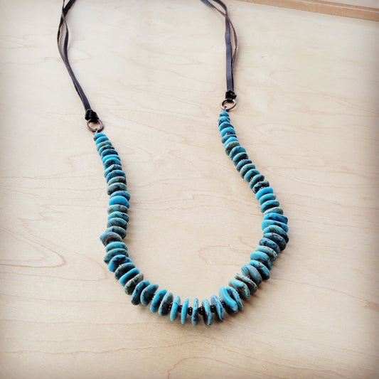 Turquoise Disc Necklace w/ Leather Ties 261x