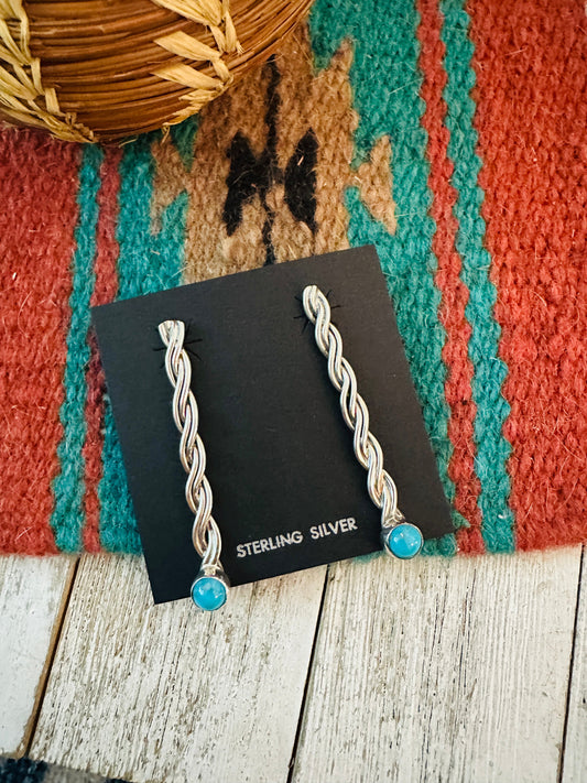 Navajo Sterling Silver & Turquoise Twisted Dangle Earrings