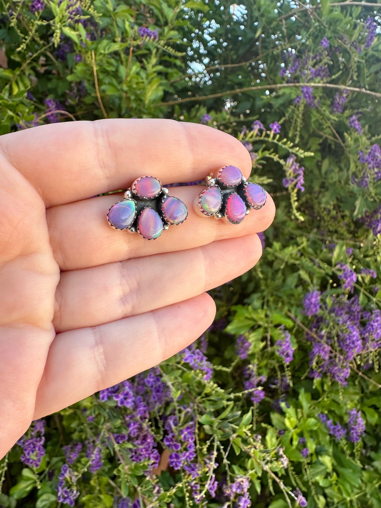 Nizhoni “The Backroads”  MINIS Pink Opal & Sterling Silver 4 Stone Earrings Handmade