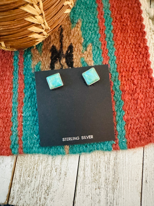 Navajo Sterling Silver & Turquoise Square Stud Earrings