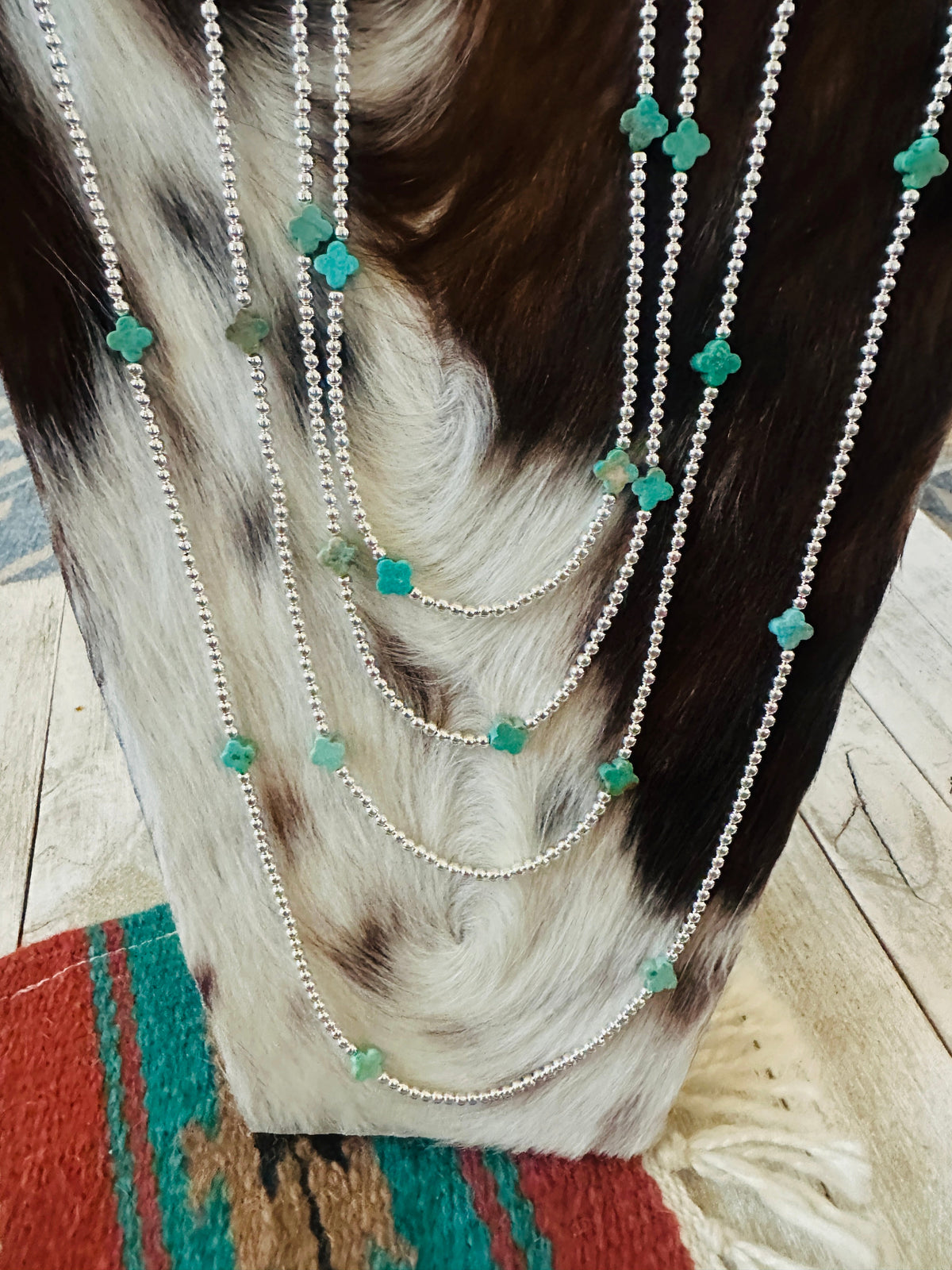Handcrafted Sterling Silver & Turquoise Clover Cross Beaded Necklace