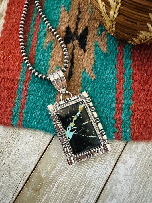 Navajo Blackjack Turquoise & Sterling Silver Pendant