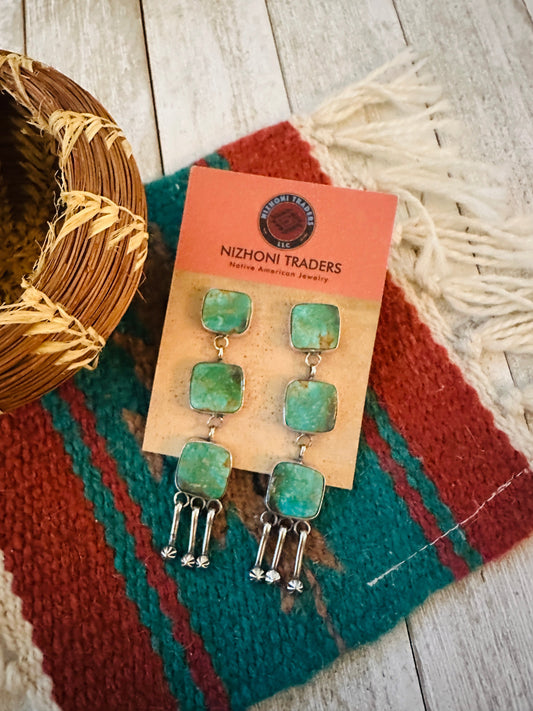 Navajo Royston Turquoise And Sterling Silver Dangle Earrings by Jacqueline Silver