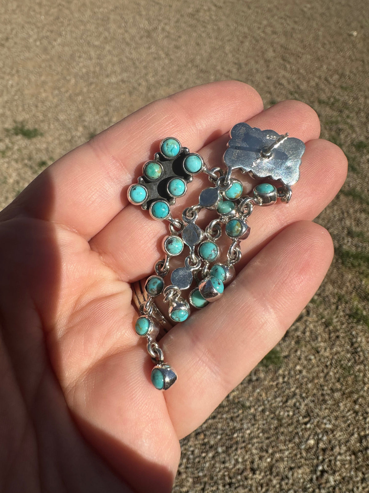 Waterfall Handmade Turquoise & Sterling Silver Dangle Earrings Signed Nizhoni