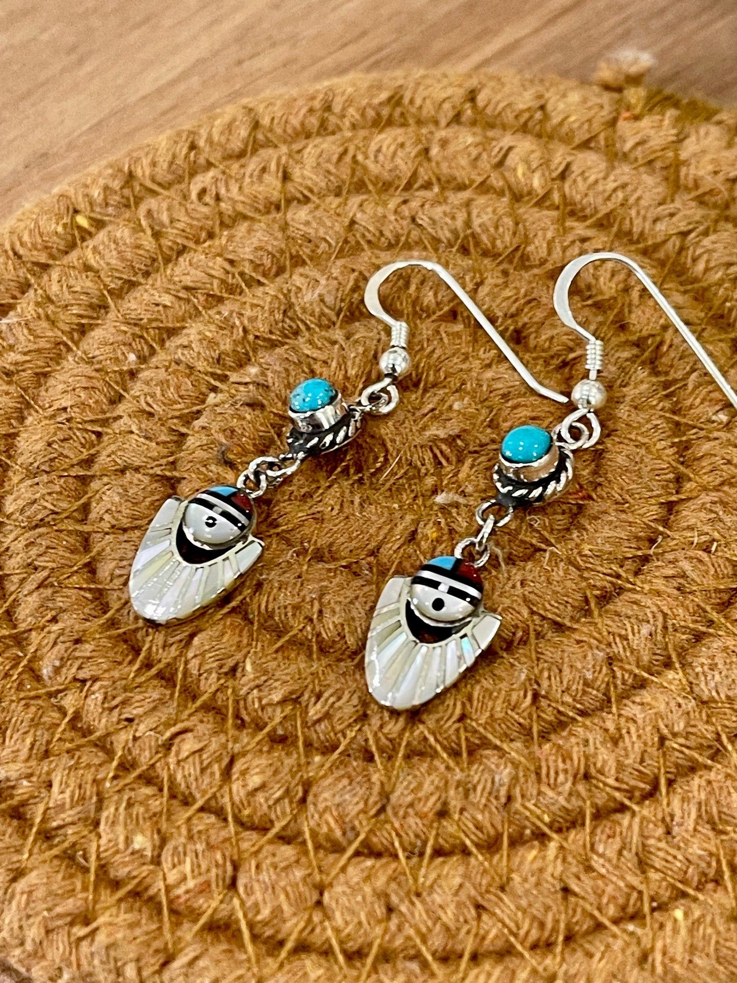 Handcrafted Sterling Silver & Multi Stone Sunface Dangle Earrings