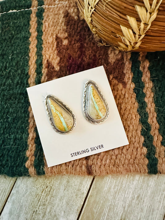 Navajo Sterling Silver & Ribbon Turquoise Post Earrings