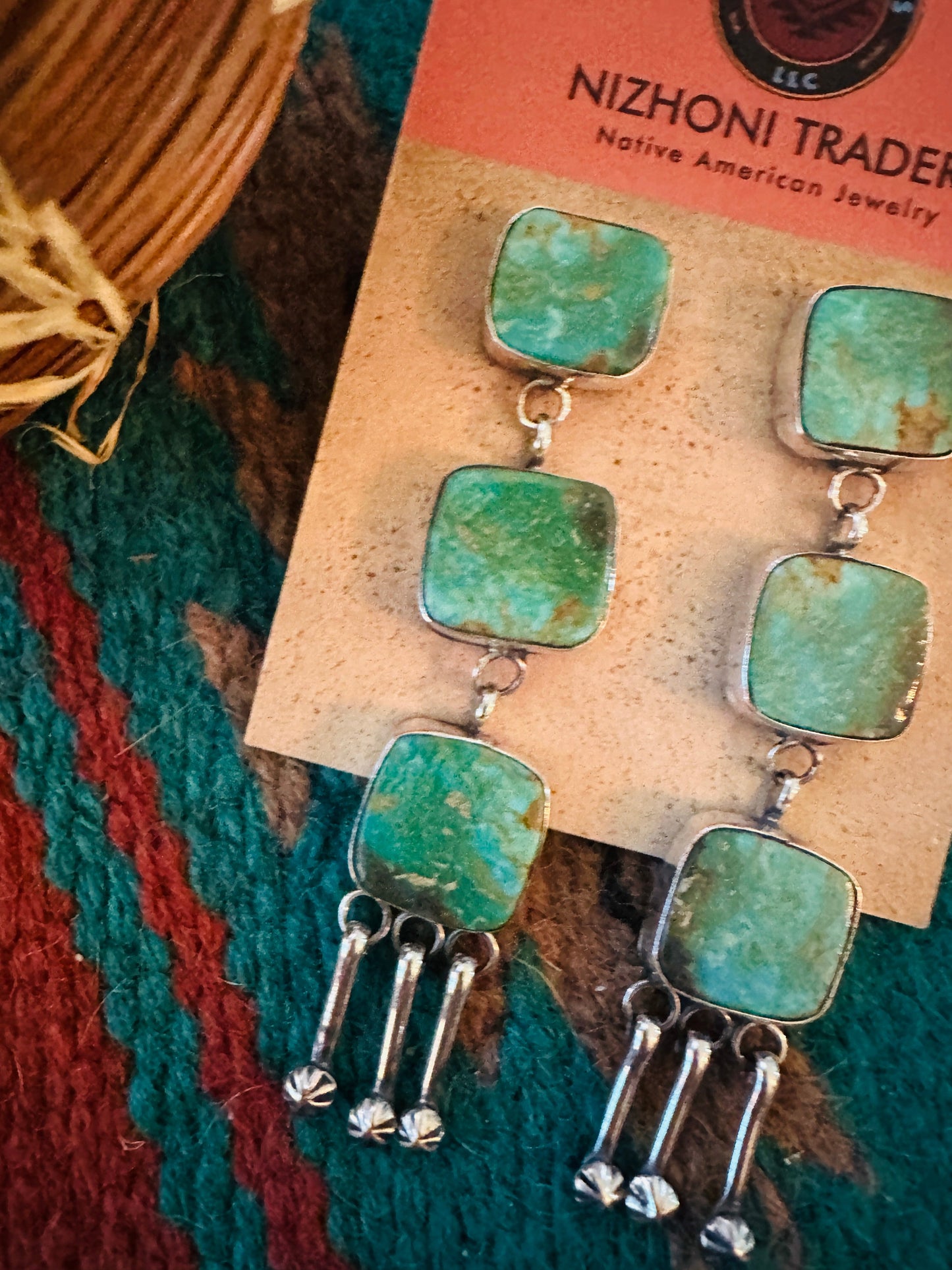 Navajo Royston Turquoise And Sterling Silver Dangle Earrings by Jacqueline Silver