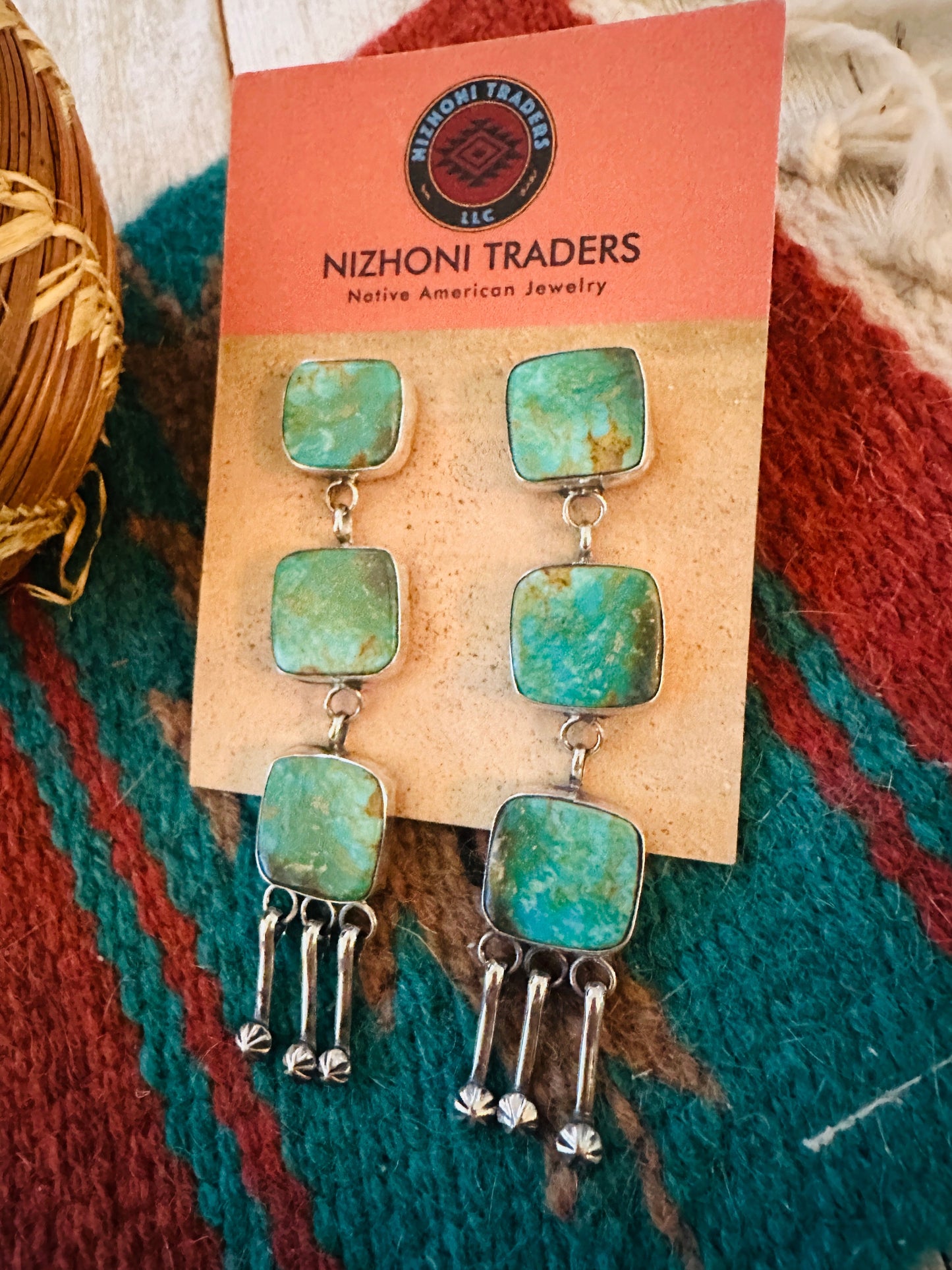 Navajo Royston Turquoise And Sterling Silver Dangle Earrings by Jacqueline Silver
