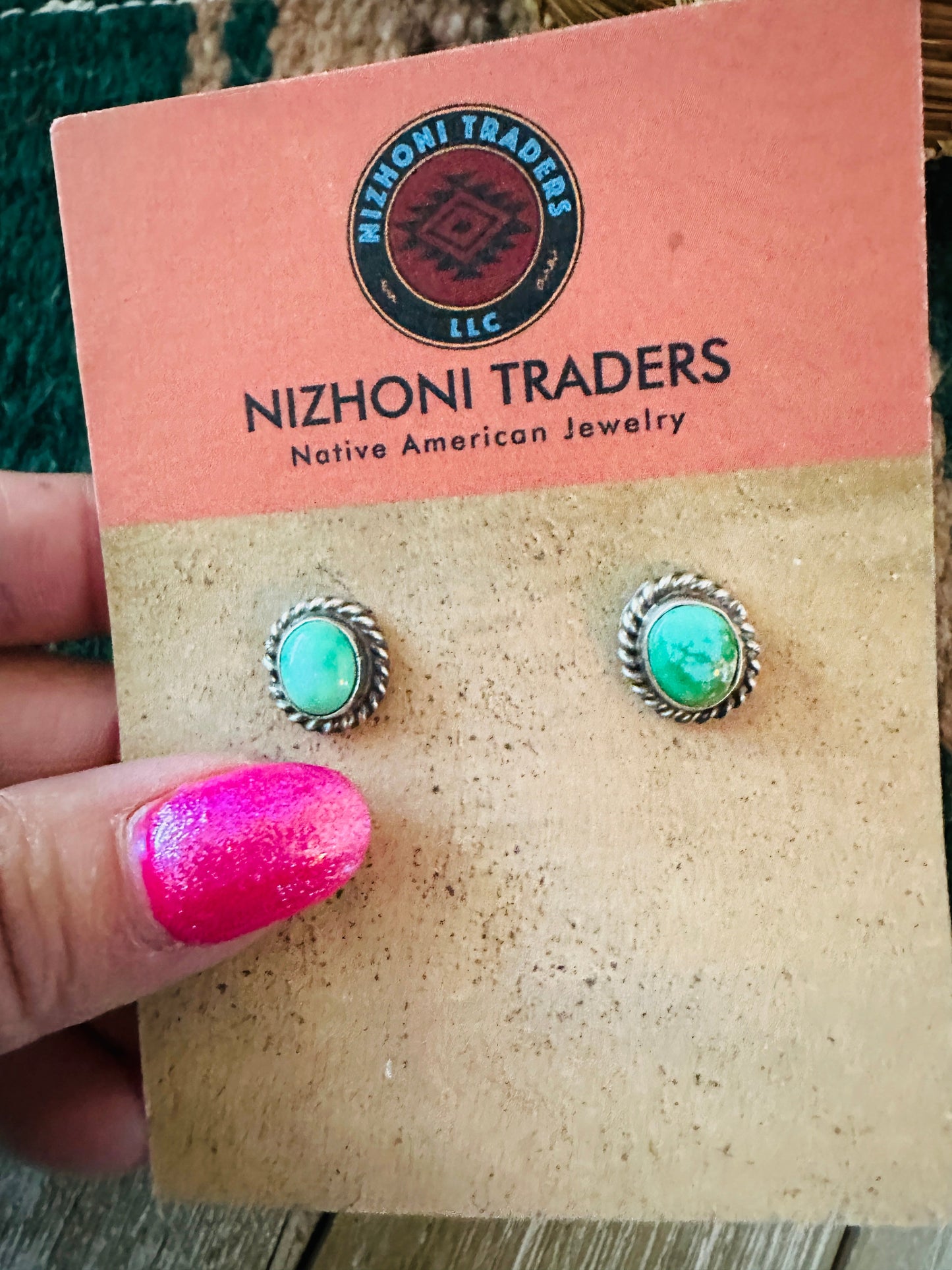 Navajo Sonoran Mountain Turquoise & Sterling Silver Stud Earrings