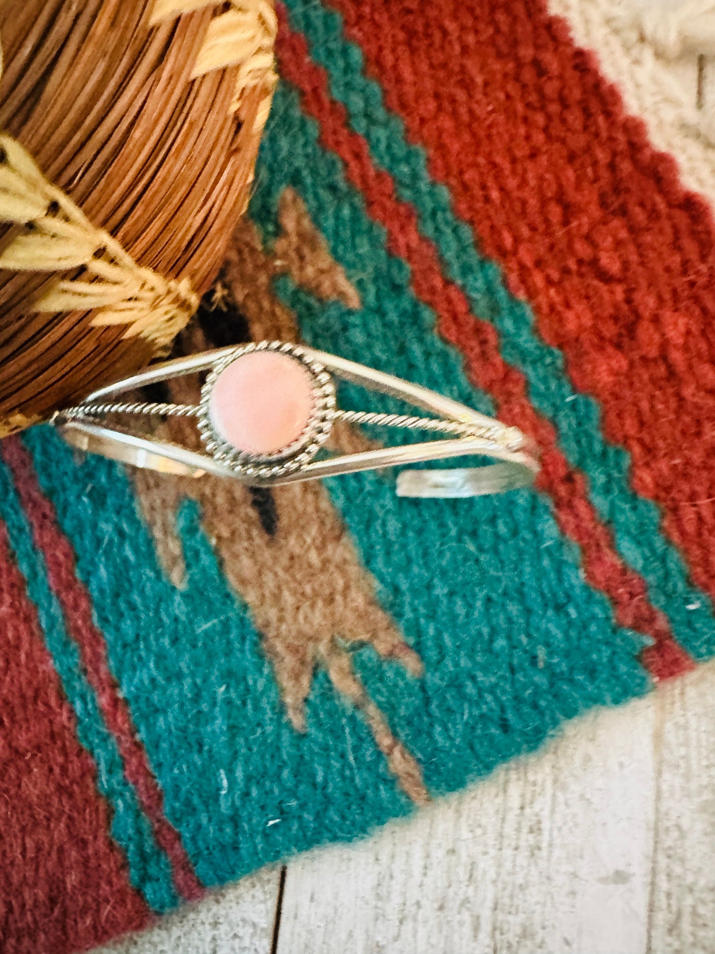 Navajo Sterling Silver & Queen Pink Conch Cuff Bracelet