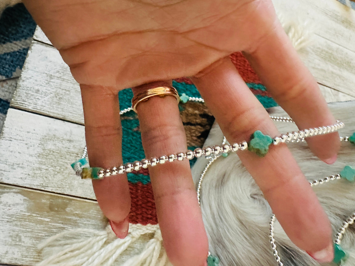Handcrafted Sterling Silver & Turquoise Clover Cross Beaded Necklace