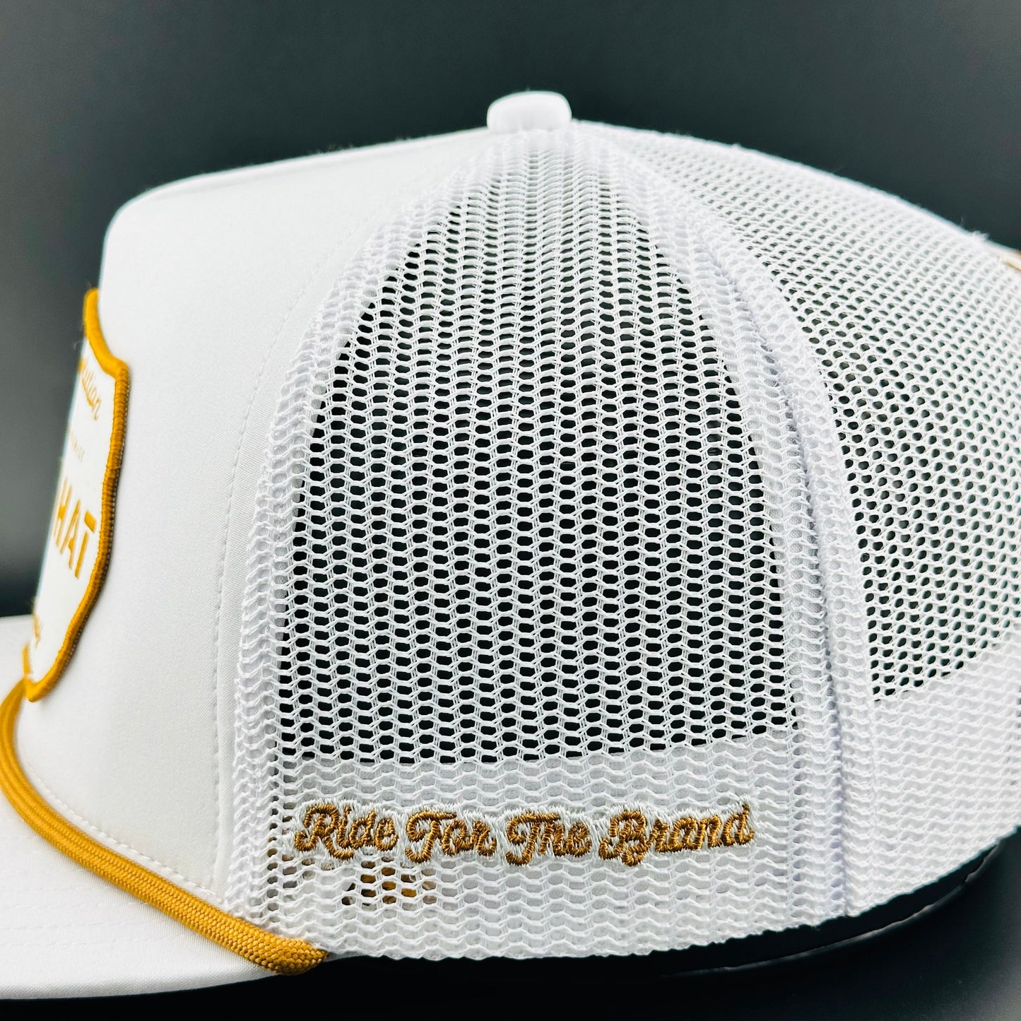 “Cowboy Hat” Patch Rope Trucker Hat - White