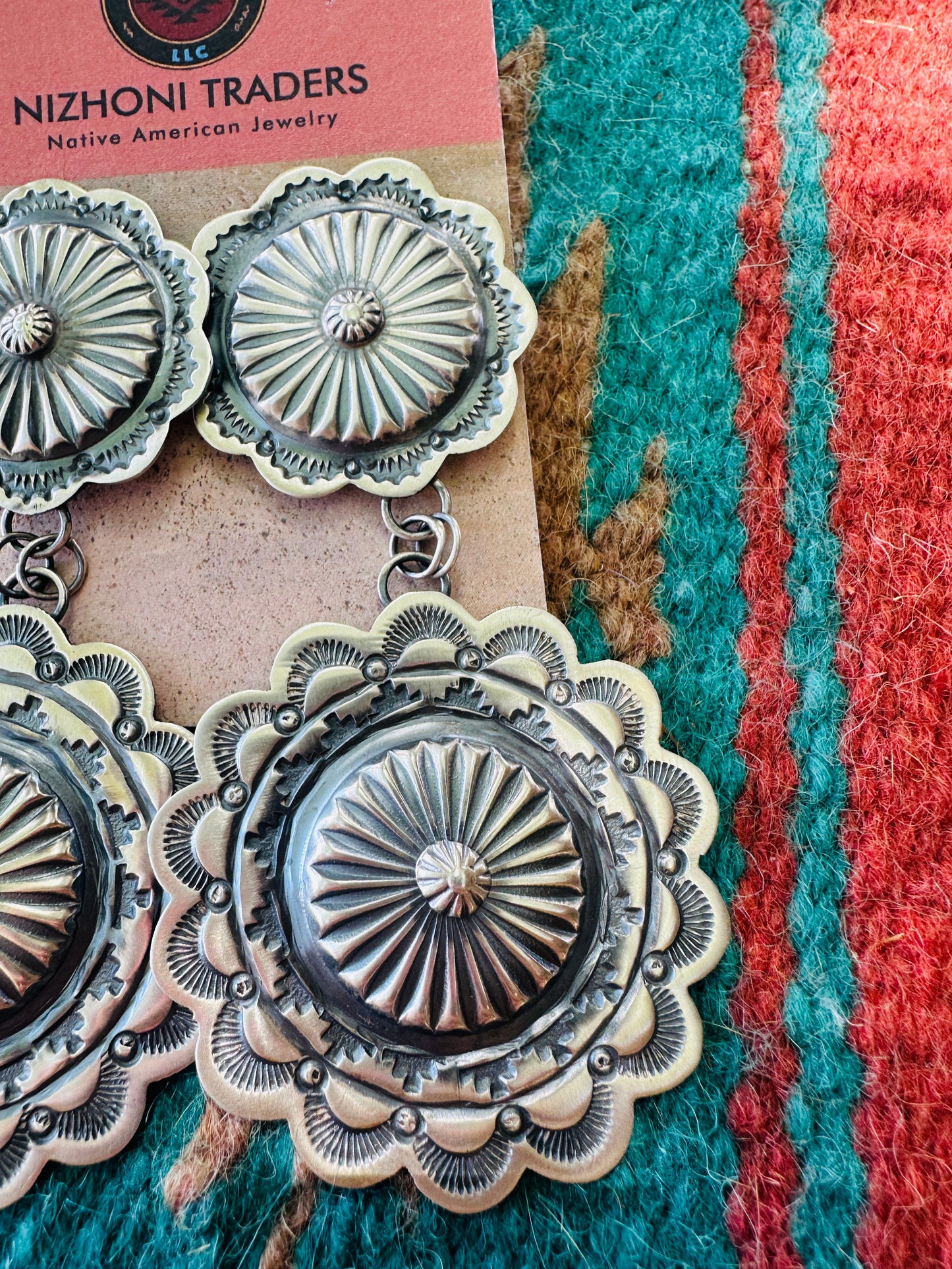 Navajo Sterling Silver Concho Dangle Earrings by Hemerson Brown