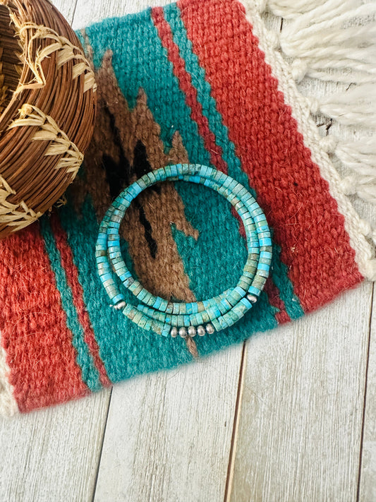 Handcrafted Turquoise & Sterling Silver Beaded Wrap Choker Necklace