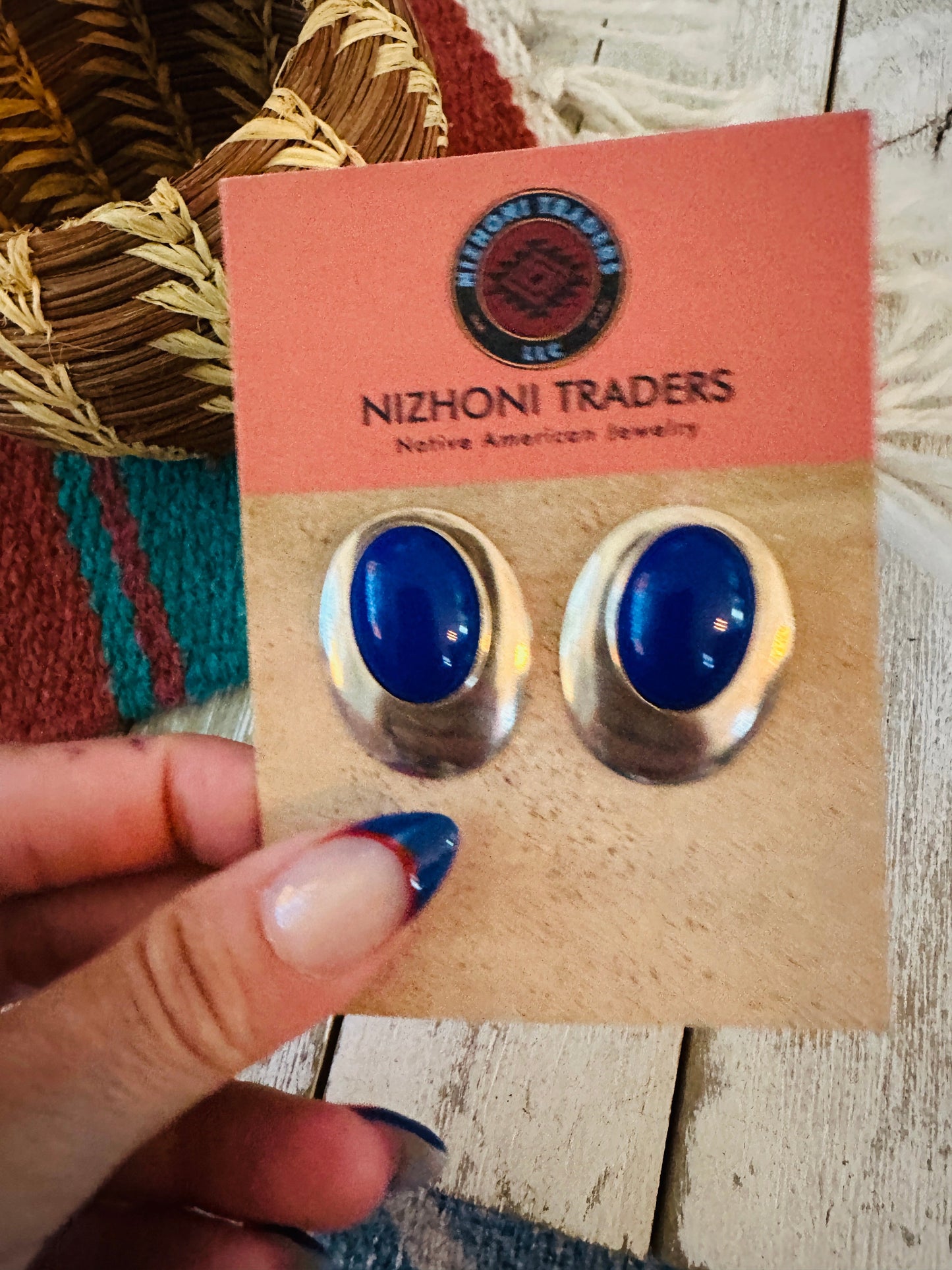 Navajo Lapis & Sterling Silver Post Earrings