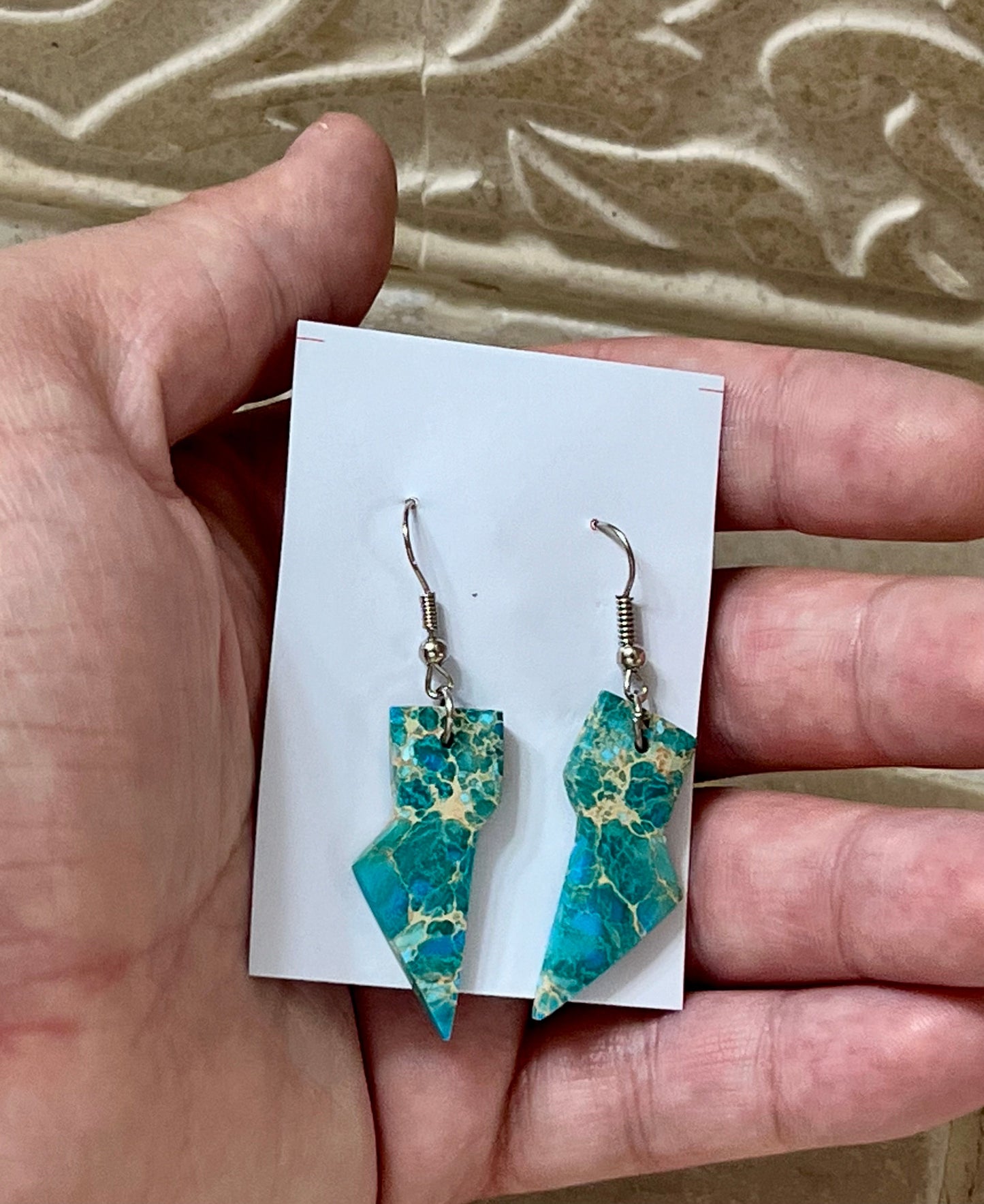 Navajo Turquoise & Sterling Silver Lightning Bolt Slab Earrings