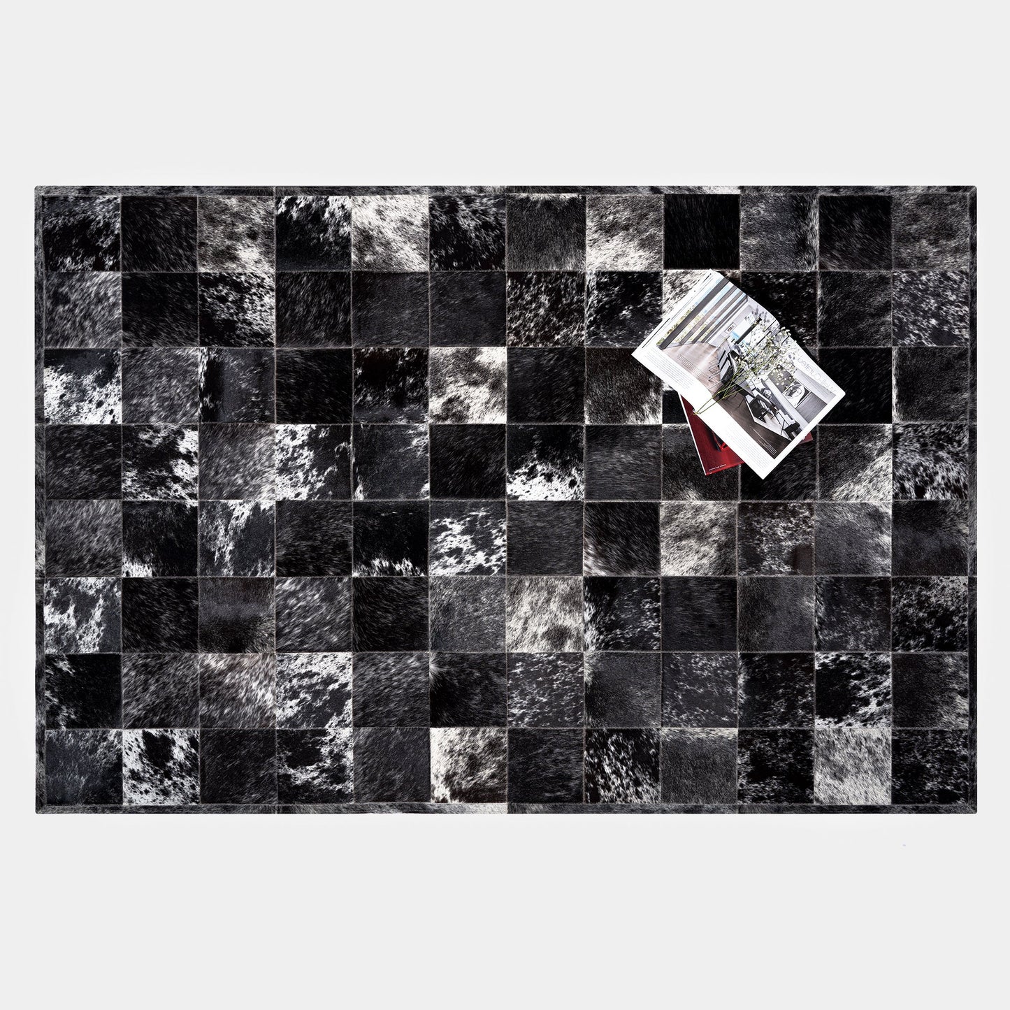 Black Salt and Pepper Patchwork Cowhide Rug