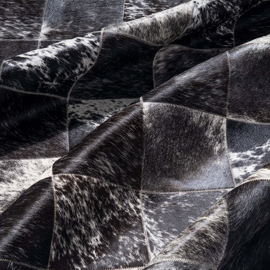 Black Salt and Pepper Patchwork Cowhide Rug