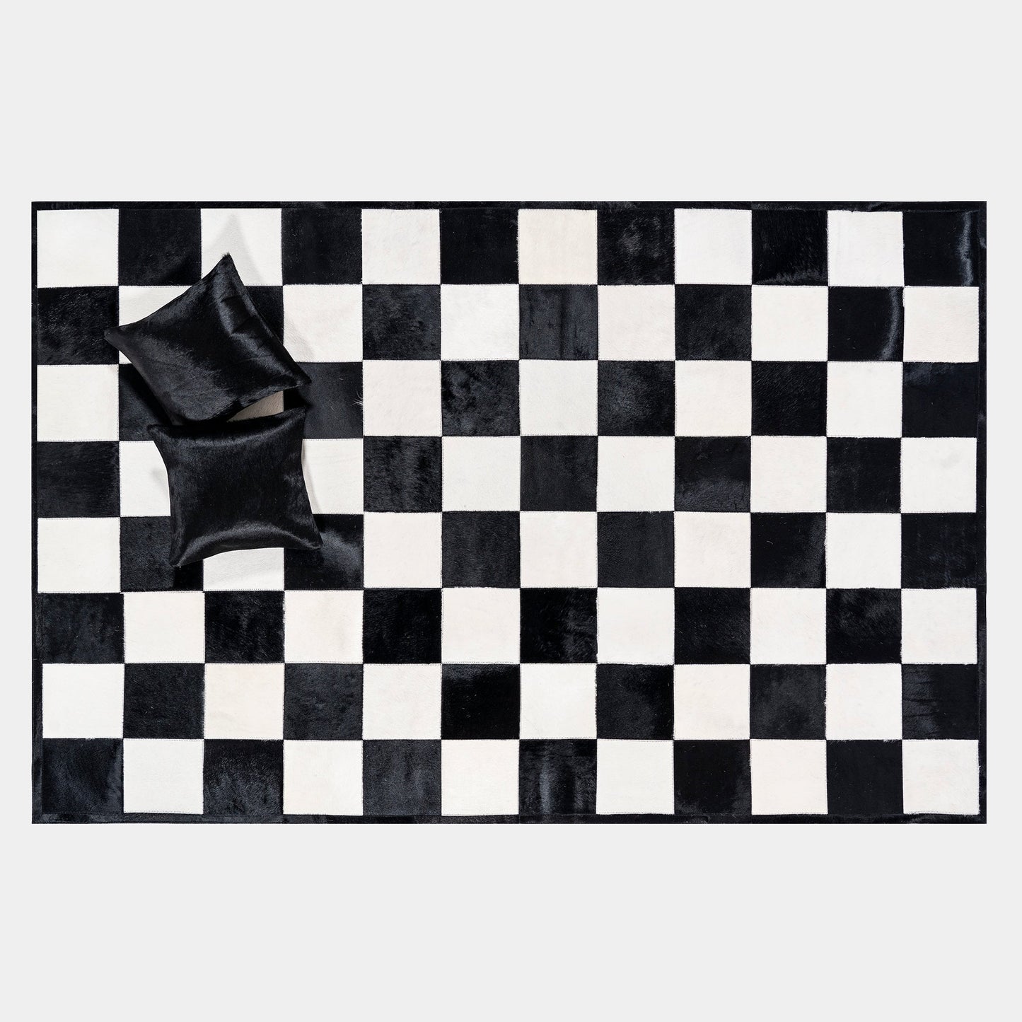 Checkers Black and White Patchwork Cowhide Rug