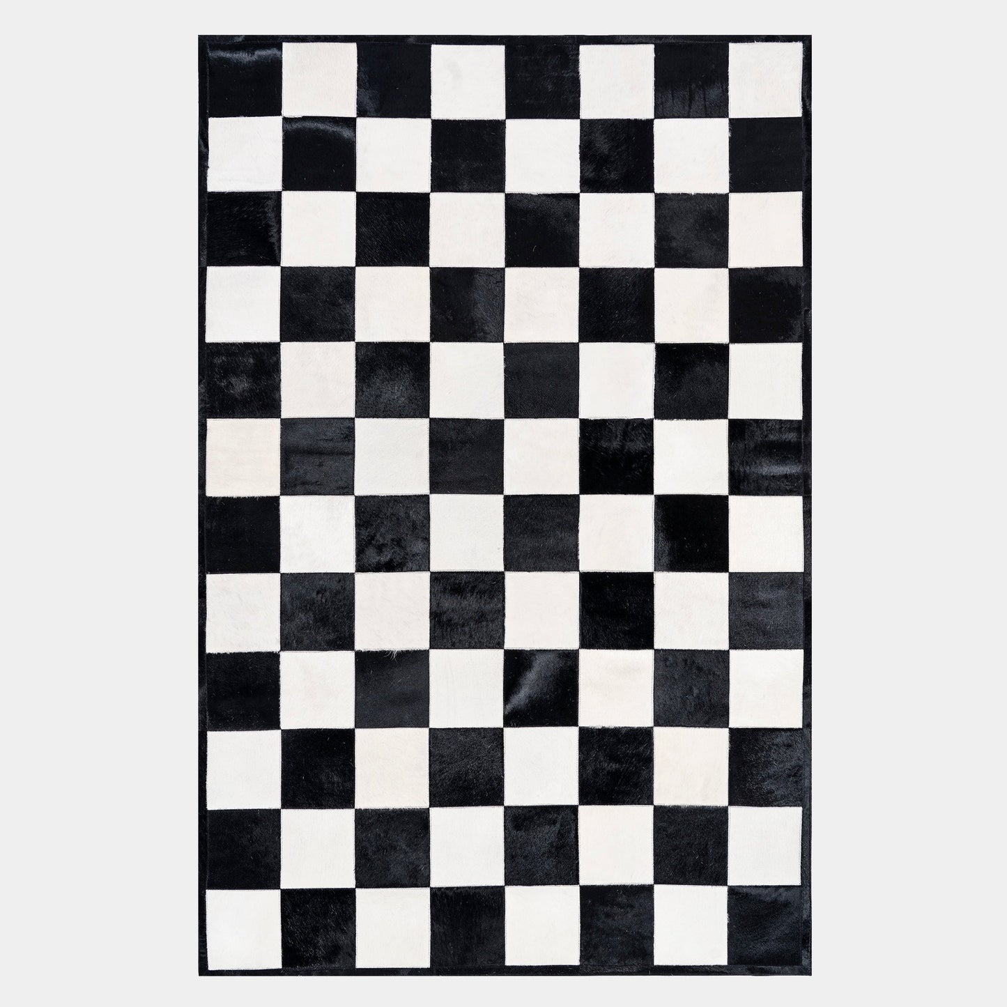 Checkers Black and White Patchwork Cowhide Rug
