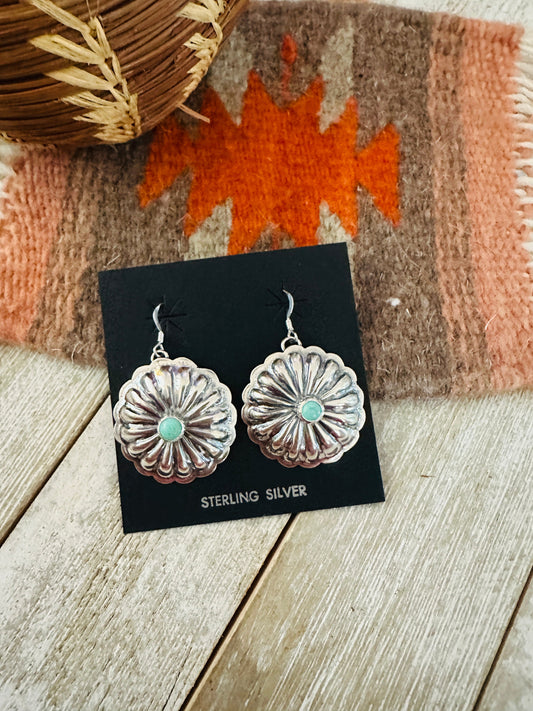Navajo Turquoise & Sterling Silver Concho Dangle Earrings