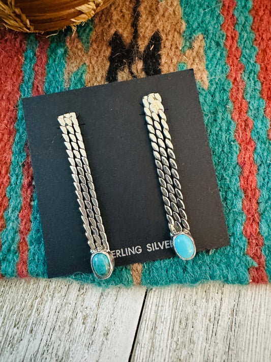 Navajo Sterling Silver & Turquoise Drop Dangle Earrings