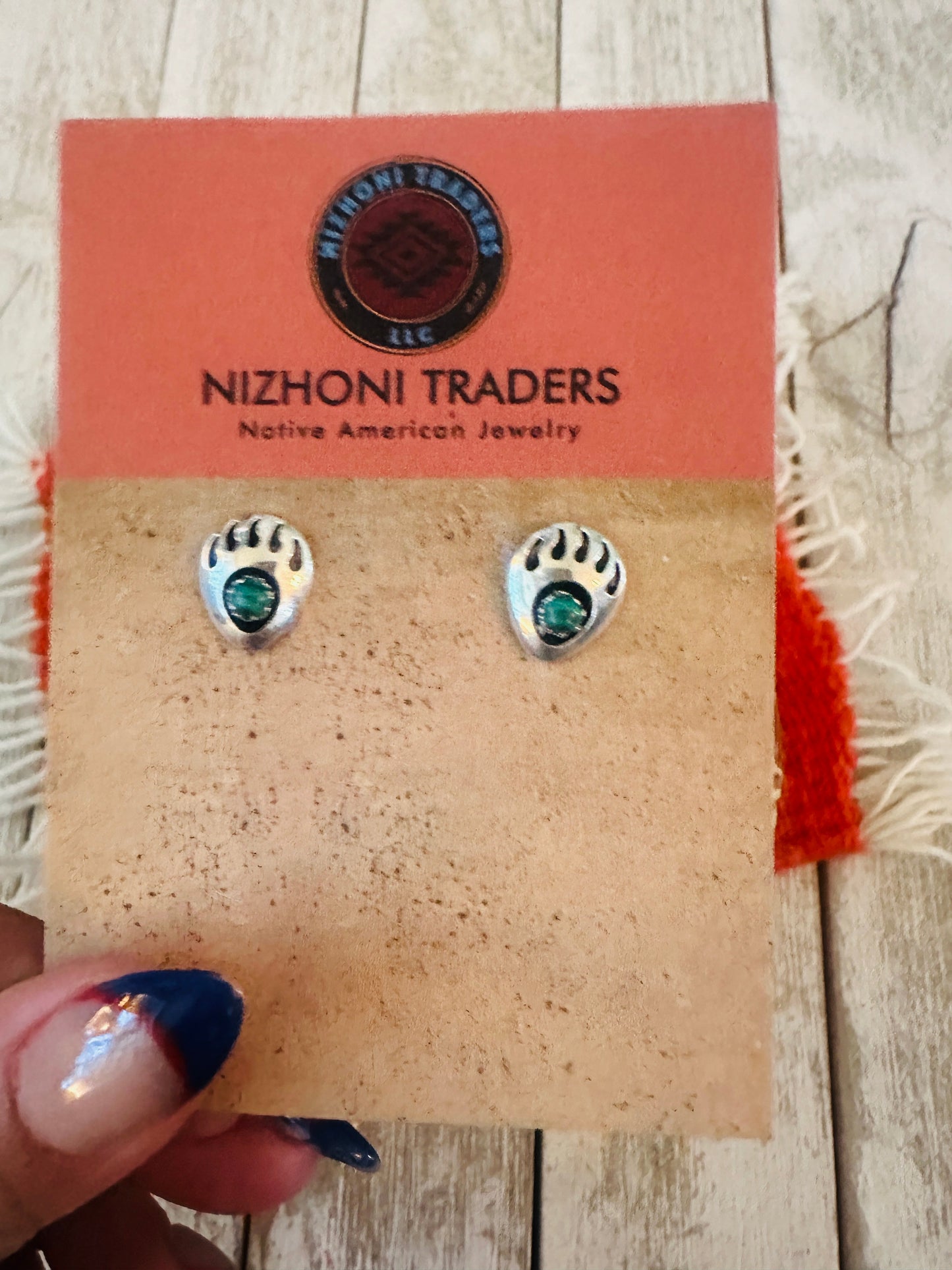 Navajo Malachite & Sterling Silver Bear Paw Stud Earrings