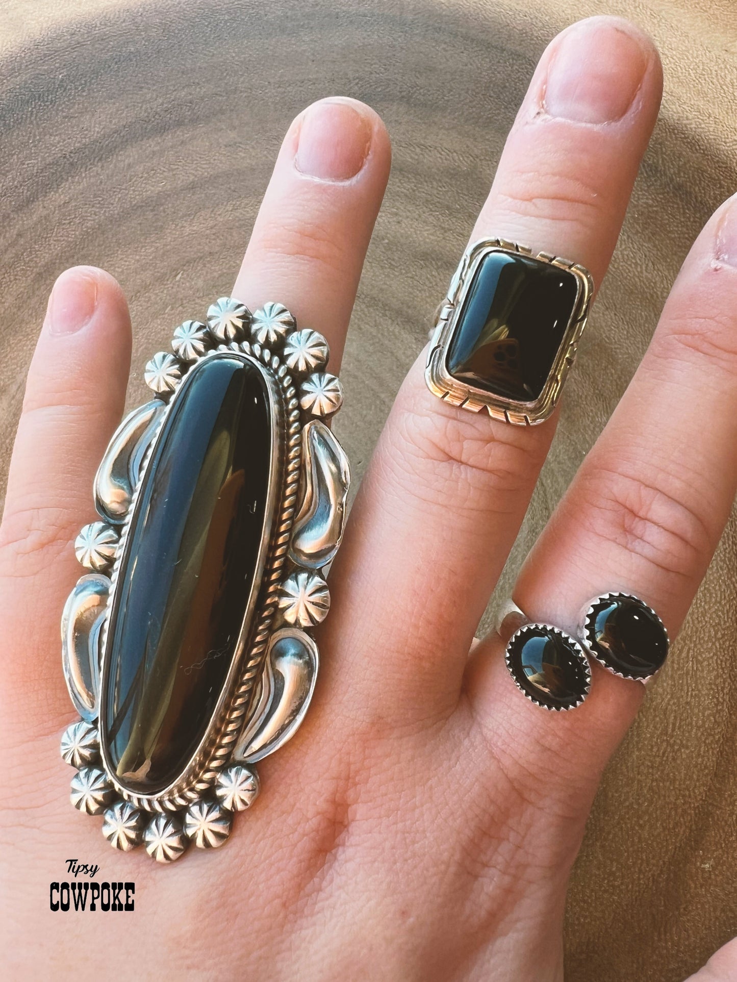 Black Onyx Rectangle Size 6&6.5 Ring
