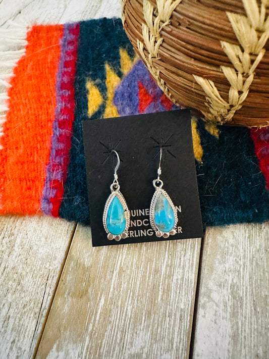 Navajo Sterling Silver & Turquoise Teardrop Dangle Earrings