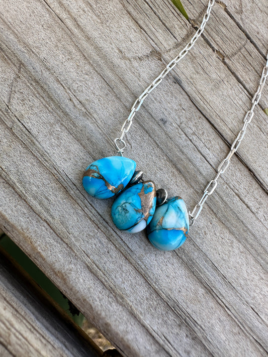 Tiny Dancer Handmade Sterling Silver & Golden Blue Mojave 3 Stone Necklace