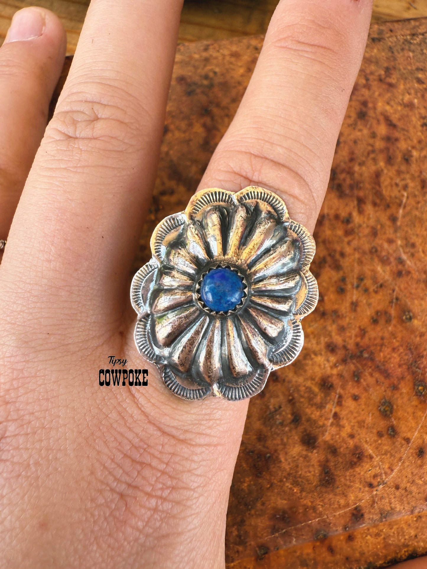Blue Lapis Concho Adjustable Ring