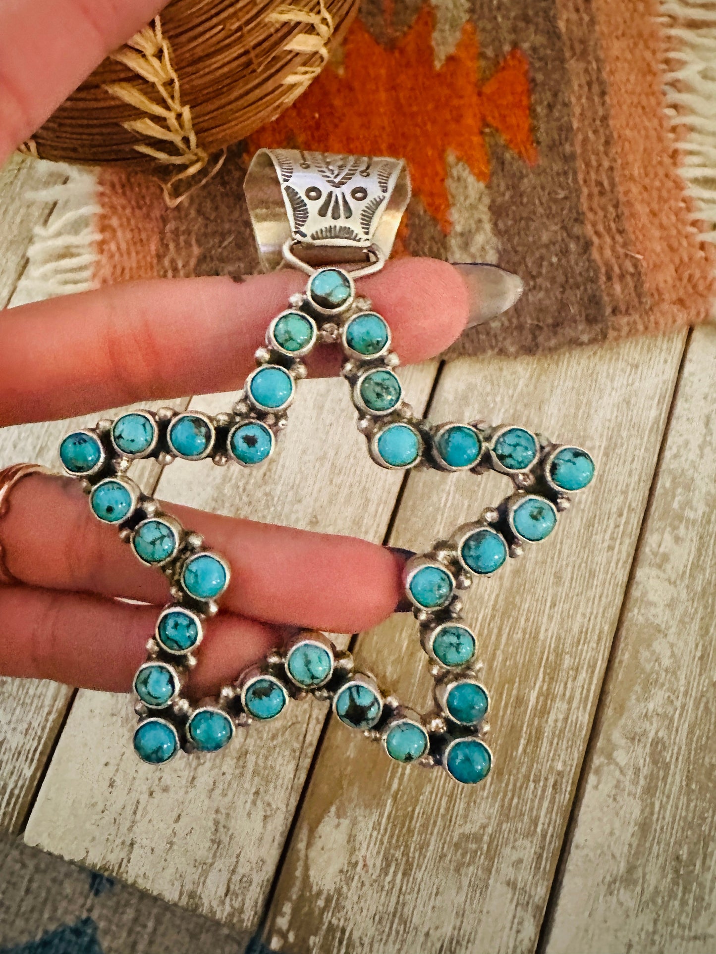 Handcrafted Turquoise and Sterling Silver Star Pendant by Charles Johnson