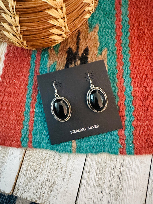 Navajo Onyx & Sterling Silver Dangle Earrings