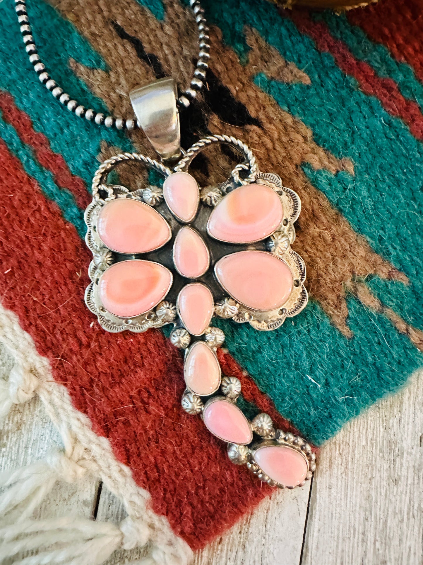 Navajo Queen Pink Conch & Sterling Silver Dragonfly Pendant By Tina Benally