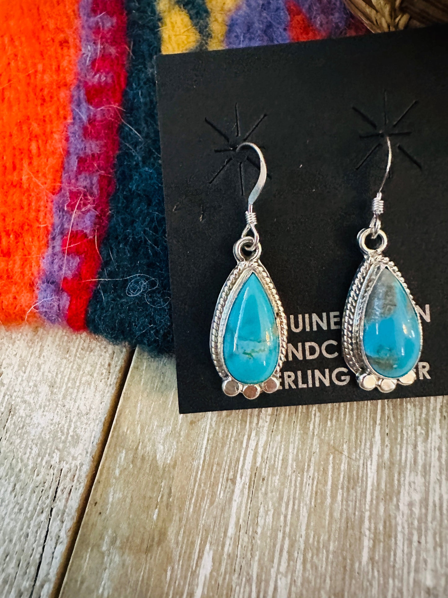 Navajo Sterling Silver & Turquoise Teardrop Dangle Earrings