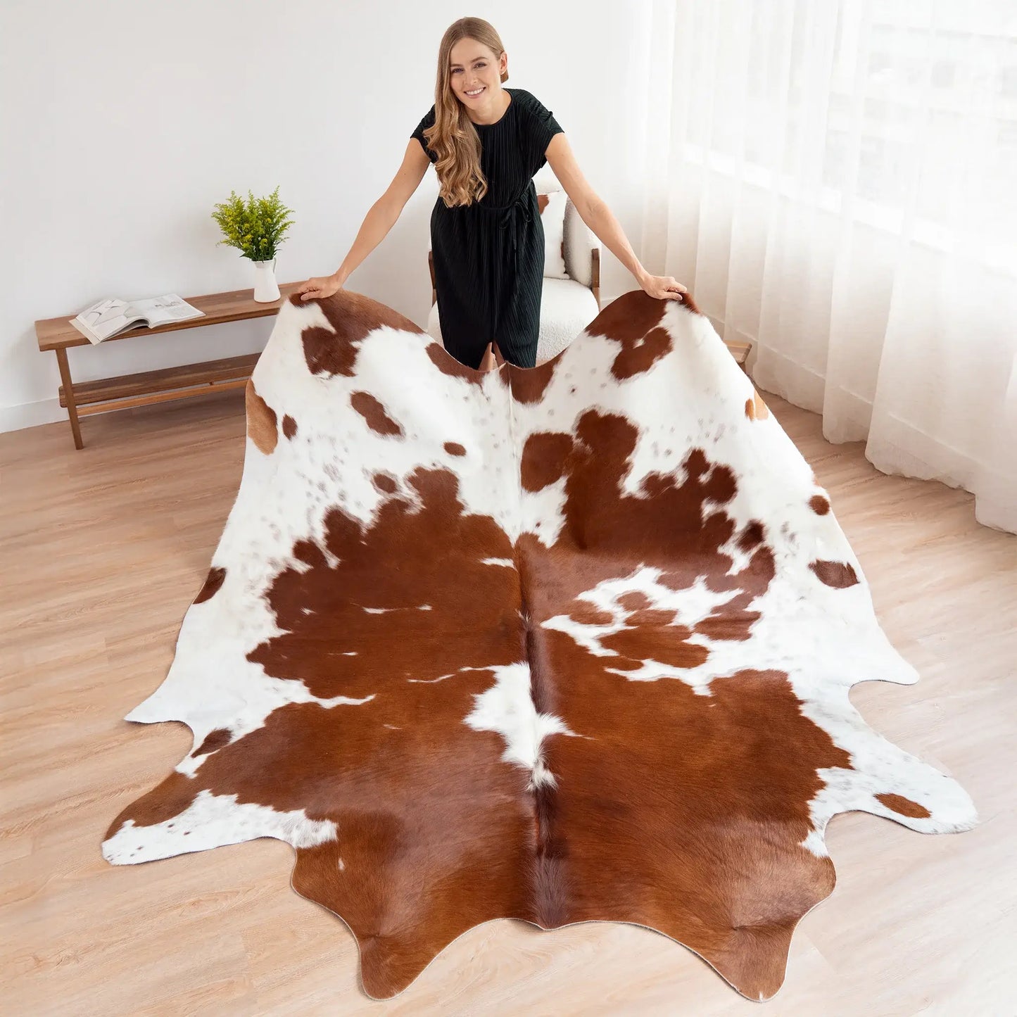 Brown and White Cowhide Rug