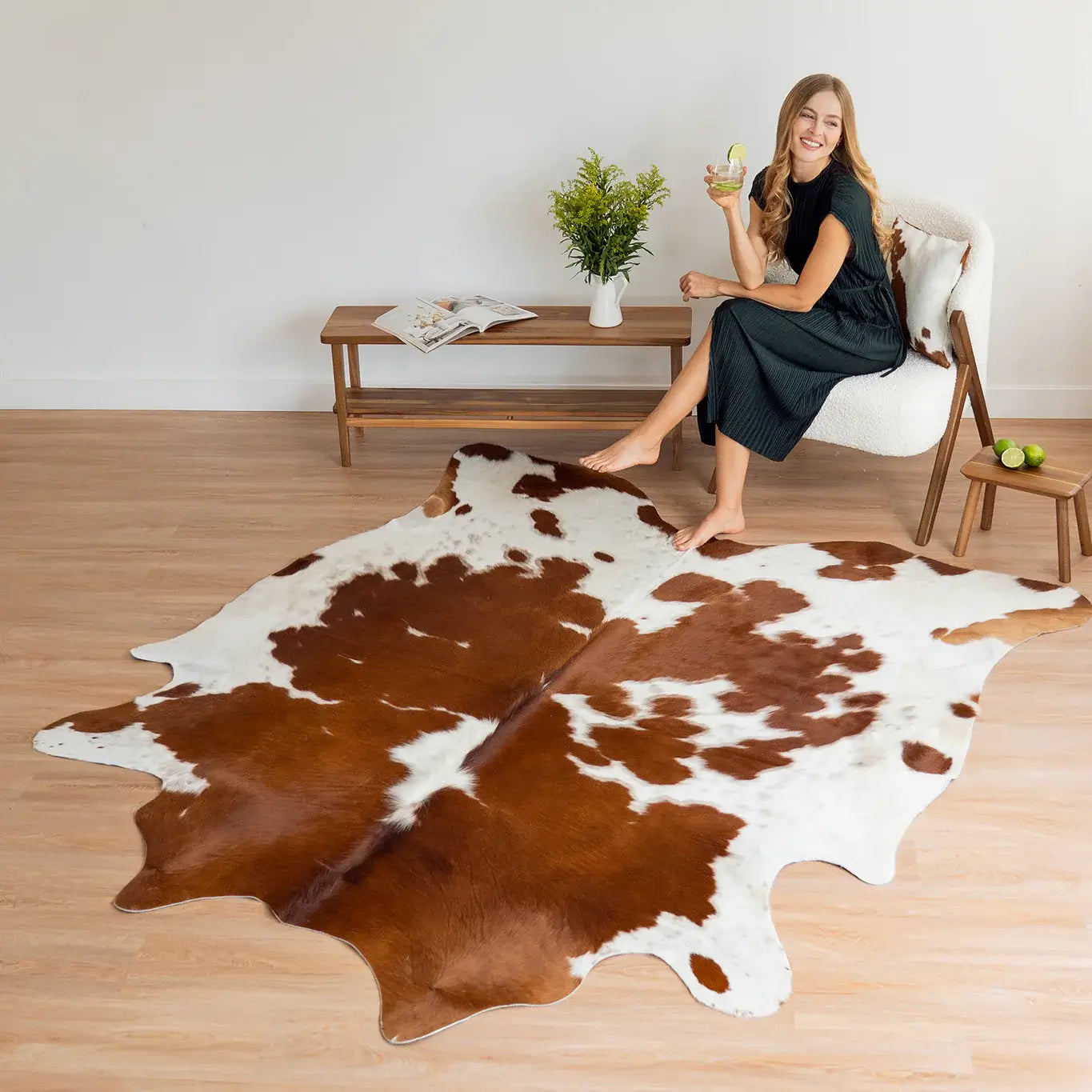 Brown and White Cowhide Rug